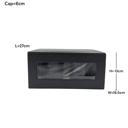 Luxury Faux Leather Mabkhara & Bakhoor Storage Box Set with Glass Front Display, Stainless Steel Incense Burner Cup and Covered Bakhoor Container, Home Majlis Ramadan Gift Set, Available in Multiple Colors (13H x 27L × 16.5W CM)