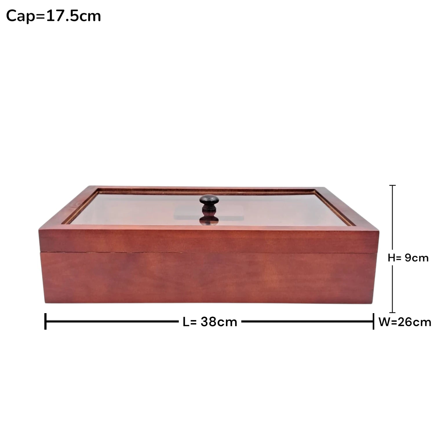 Wooden Storage Organizer Box with Transparent Glass Lid – Multi Compartment Display Case for Jewelry, Accessories, Tea Bags & Small Essentials (9H x 38L × 26W CM) - Damoo