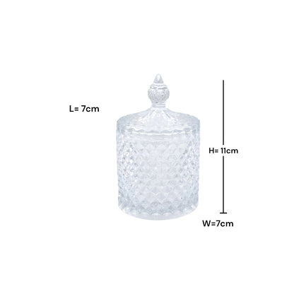 Deli Glassware Decorative Glass Candy Jar with Lid – Crystal Pattern Storage Container for Candy, Sugar, Chocolates, Nuts & Small Treats (11H x 7L × 7W CM)