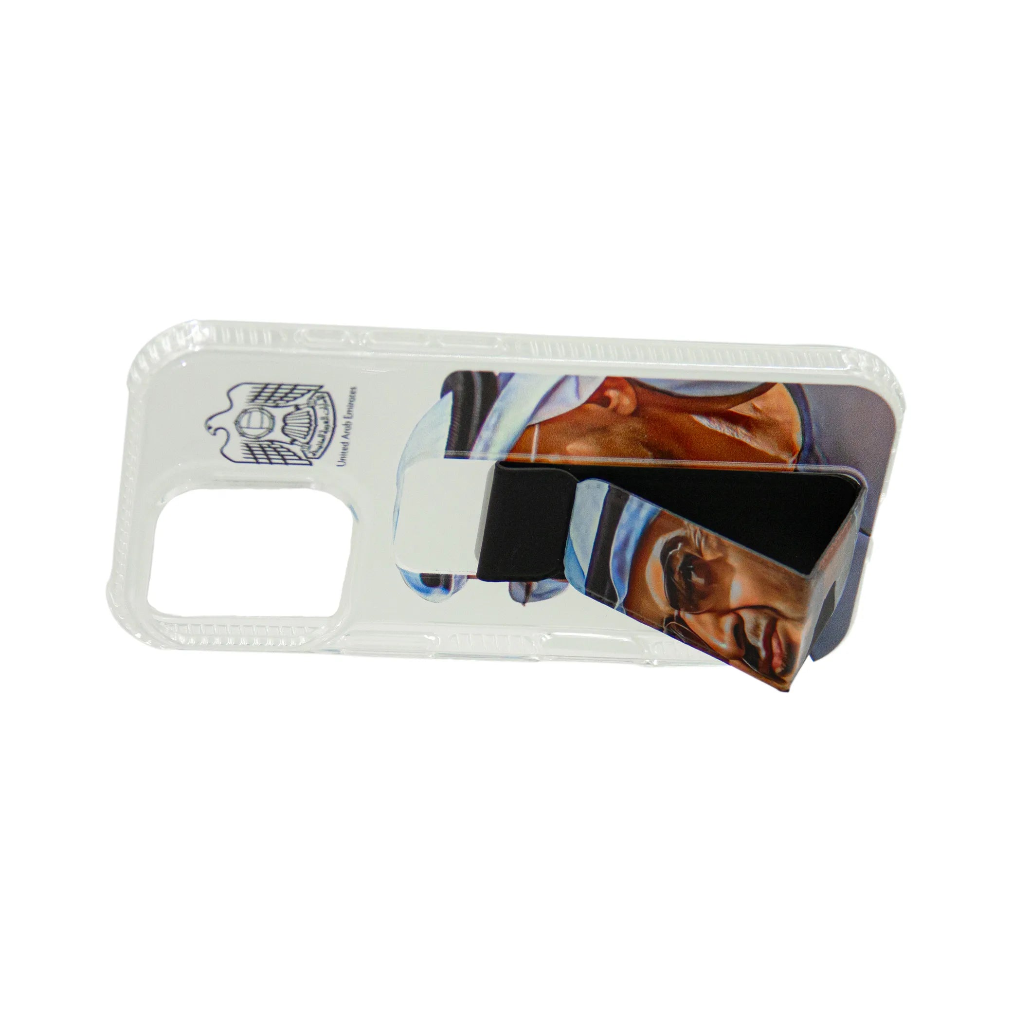Transparent Back Support iPhone Case with Kickstand – Featuring His Highness Sheikh Mohamed bin Zayed Portrait – Shockproof Protective Cover with Built-in Stand - Damoo
