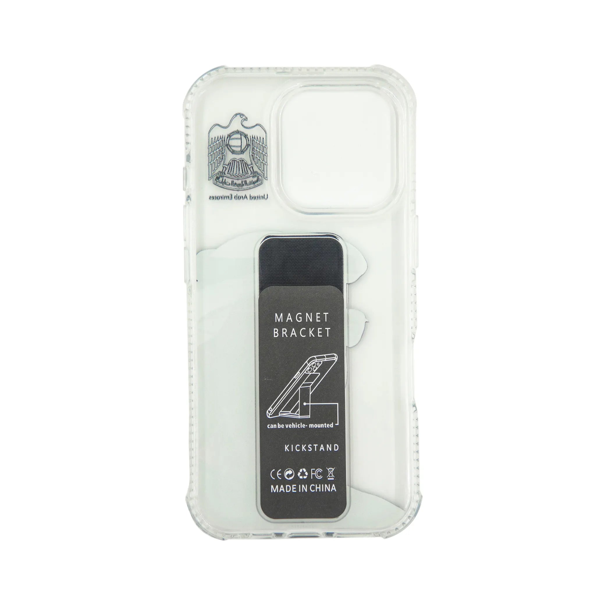 Transparent Back Support iPhone Case with Kickstand – Featuring His Highness Sheikh Mohamed bin Zayed Portrait – Shockproof Protective Cover with Built-in Stand - Damoo