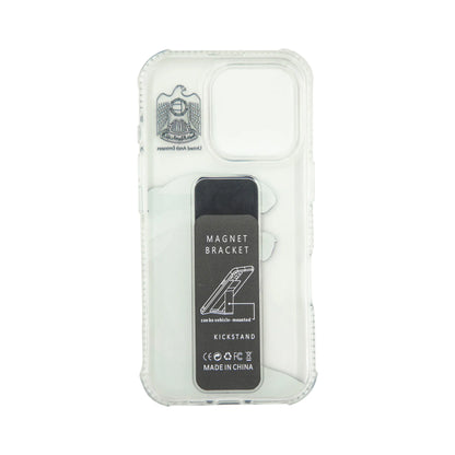 Transparent Back Support iPhone Case with Kickstand – Featuring His Highness Sheikh Mohamed bin Zayed Portrait – Shockproof Protective Cover with Built-in Stand - Damoo