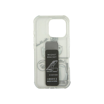Transparent Back Support iPhone Case with Kickstand – UAE Heritage Stamp Art Featuring Sheikh Zayed bin Sultan – Shockproof Clear Cover with Built-in Stand - Damoo