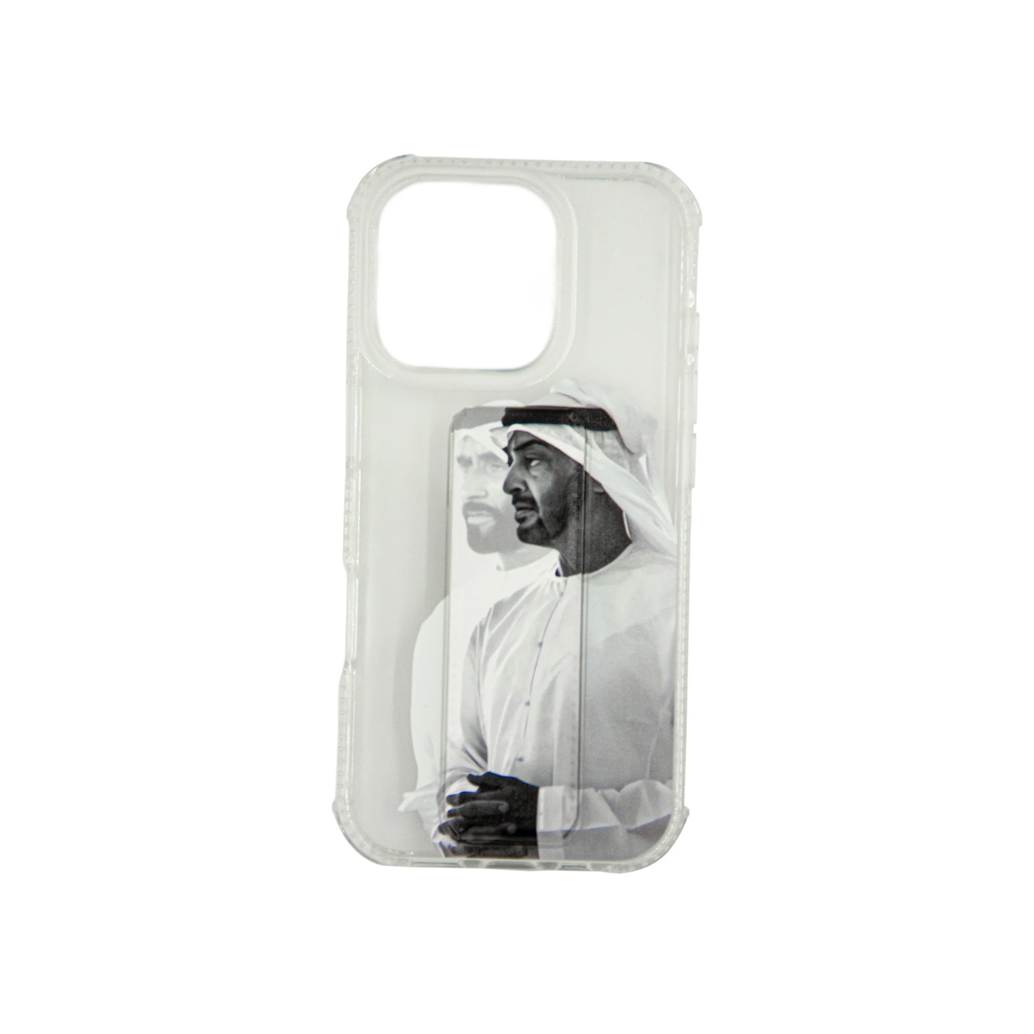 Transparent iPhone Case with Kickstand – Shockproof Back Support Cover Featuring Portrait of Sheikh Zayed bin Sultan & Sheikh Mohammed bin Zayed – Clear Protective Grip Case with Built-in Stand - Damoo