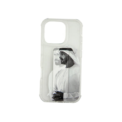 Transparent iPhone Case with Kickstand – Shockproof Back Support Cover Featuring Portrait of Sheikh Zayed bin Sultan & Sheikh Mohammed bin Zayed – Clear Protective Grip Case with Built-in Stand - Damoo