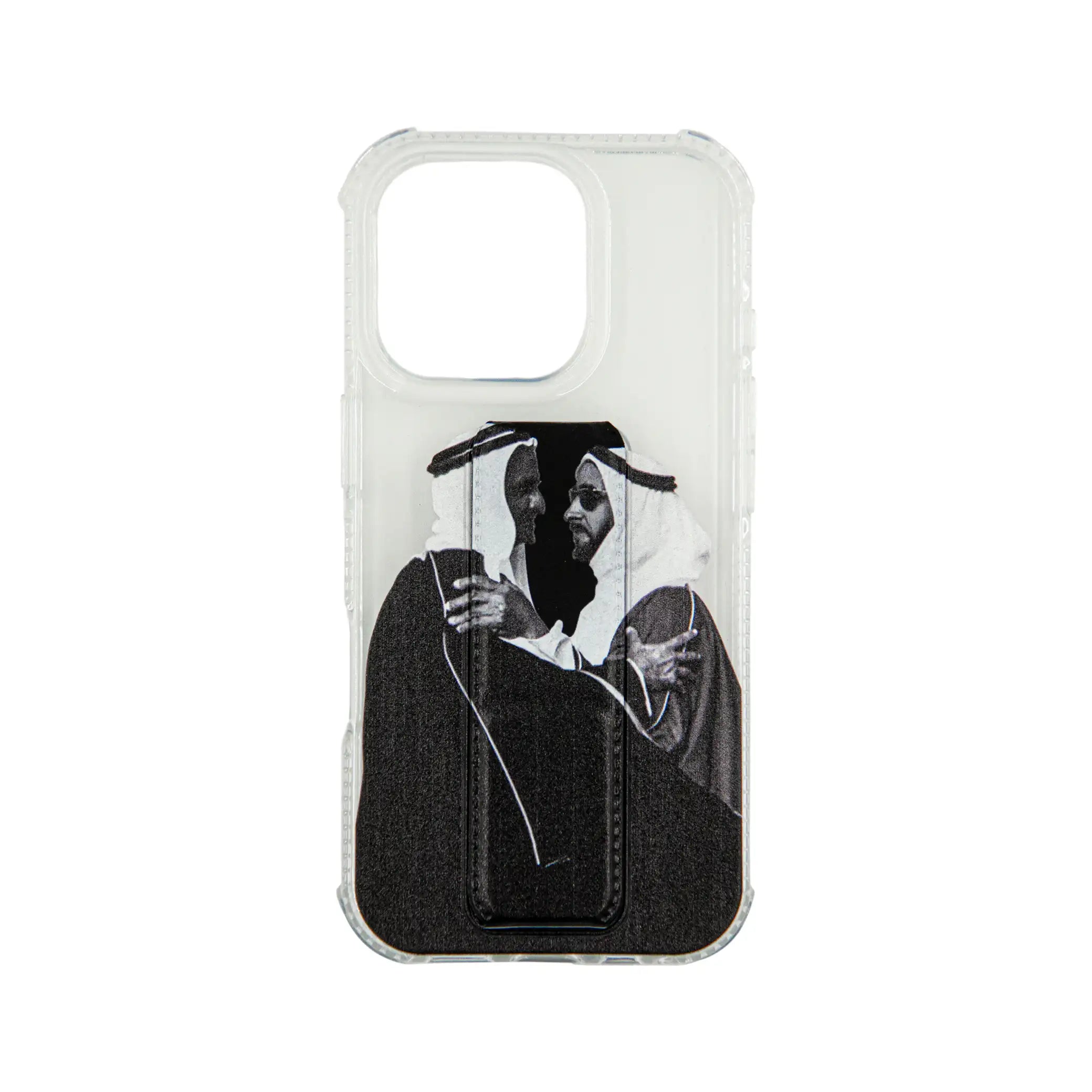 Transparent iPhone Case with Kickstand – Shockproof Back Support Cover Featuring Zayed & Rashed Portrait – Clear Protective Case with Built-in Stand Grip for iPhone - Damoo