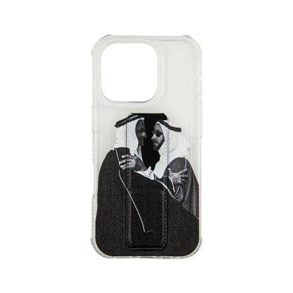 Transparent iPhone Case with Kickstand – Shockproof Back Support Cover Featuring Zayed & Rashed Portrait – Clear Protective Case with Built-in Stand Grip for iPhone - Damoo