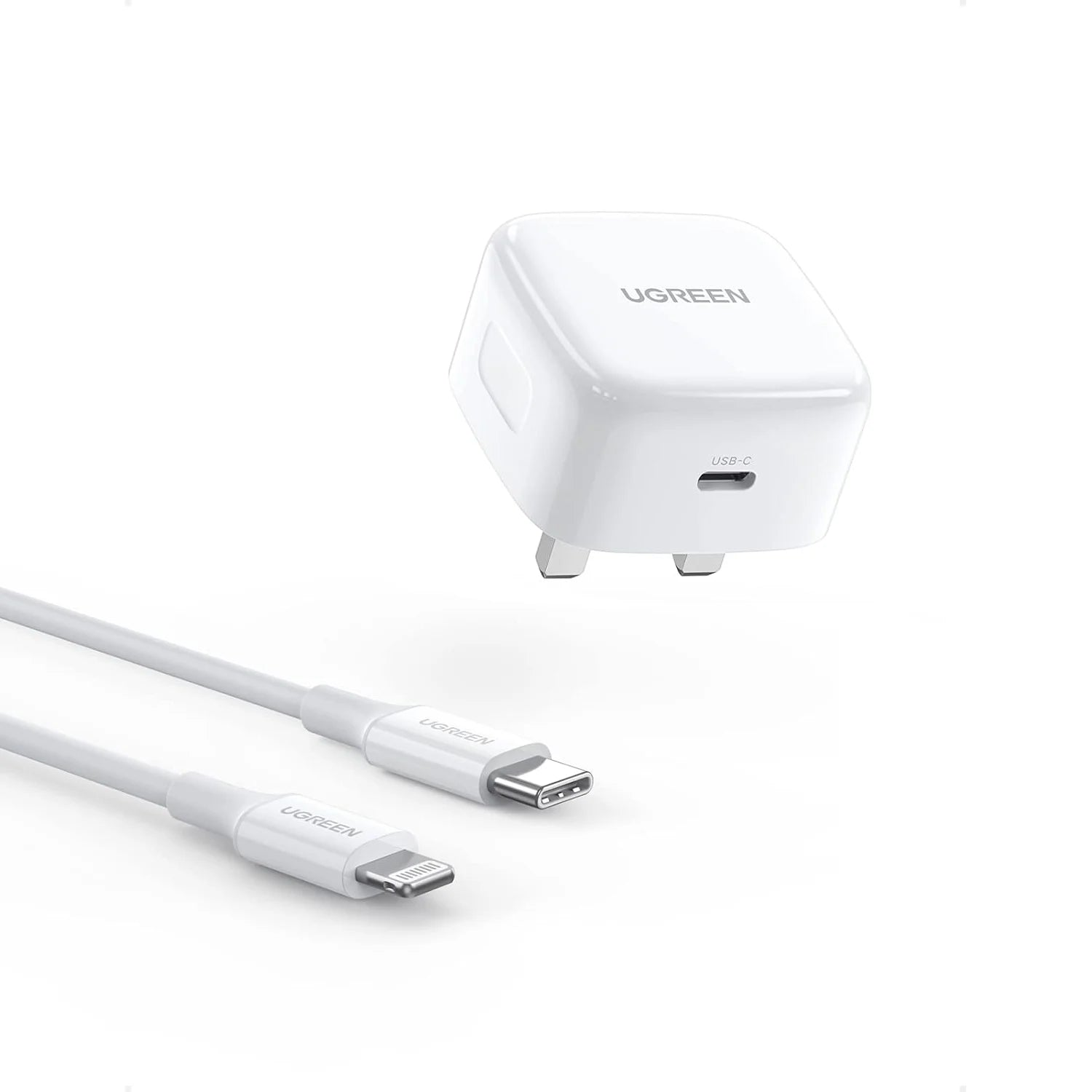 UGREEN 20W USB-C PD Fast Charger with 1M Lightning Cable | Type-C Wall Plug for iPhone 14 Pro Max/13/12/11/Xs, iPad 7-9, Mini 5, Air 3 - Damoo