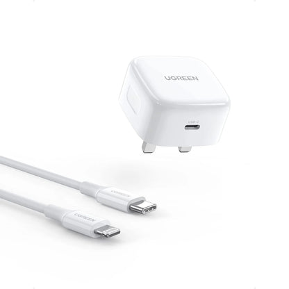 UGREEN 20W USB-C PD Fast Charger with 1M Lightning Cable | Type-C Wall Plug for iPhone 14 Pro Max/13/12/11/Xs, iPad 7-9, Mini 5, Air 3 - Damoo
