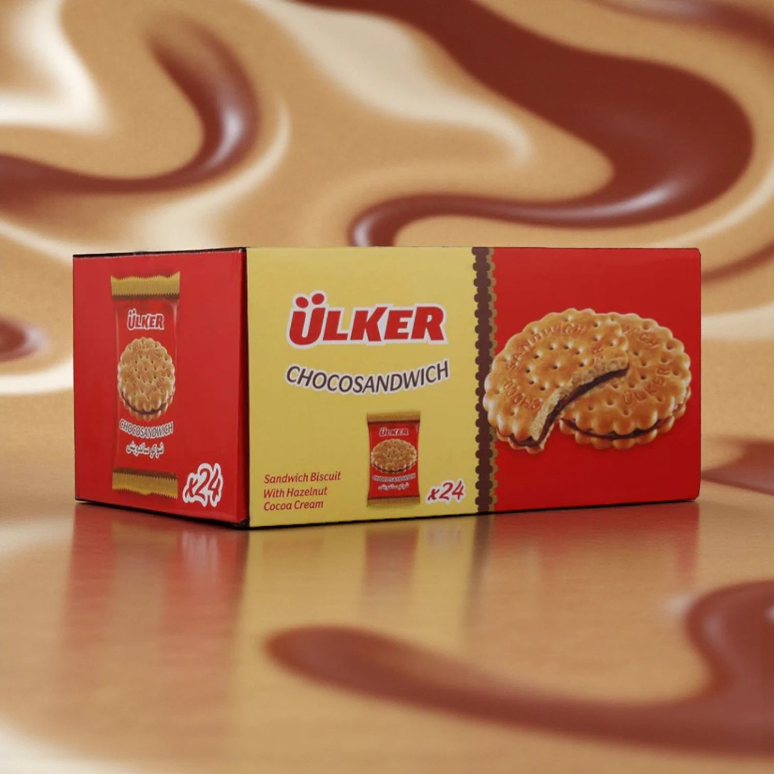 Ülker ChocoSandwich Hazelnut Cocoa Cream Biscuits – 23.5g x 24 Pack | Crispy Biscuits with Smooth Hazelnut Filling | Sweet Snack for All Ages | Individually Wrapped - Damoo