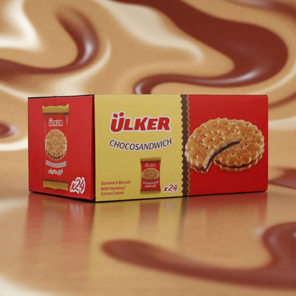 Ülker ChocoSandwich Hazelnut Cocoa Cream Biscuits – 23.5g x 24 Pack | Crispy Biscuits with Smooth Hazelnut Filling | Sweet Snack for All Ages | Individually Wrapped - Damoo