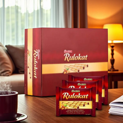 Ülker Rulokat Wafer Rolls with Hazelnut Cream – 24 x 24g Value Pack | Crispy Wafer Filled with Rich Hazelnut | Sweet Snack Treat | Great Value Offer with 15% Off - Damoo