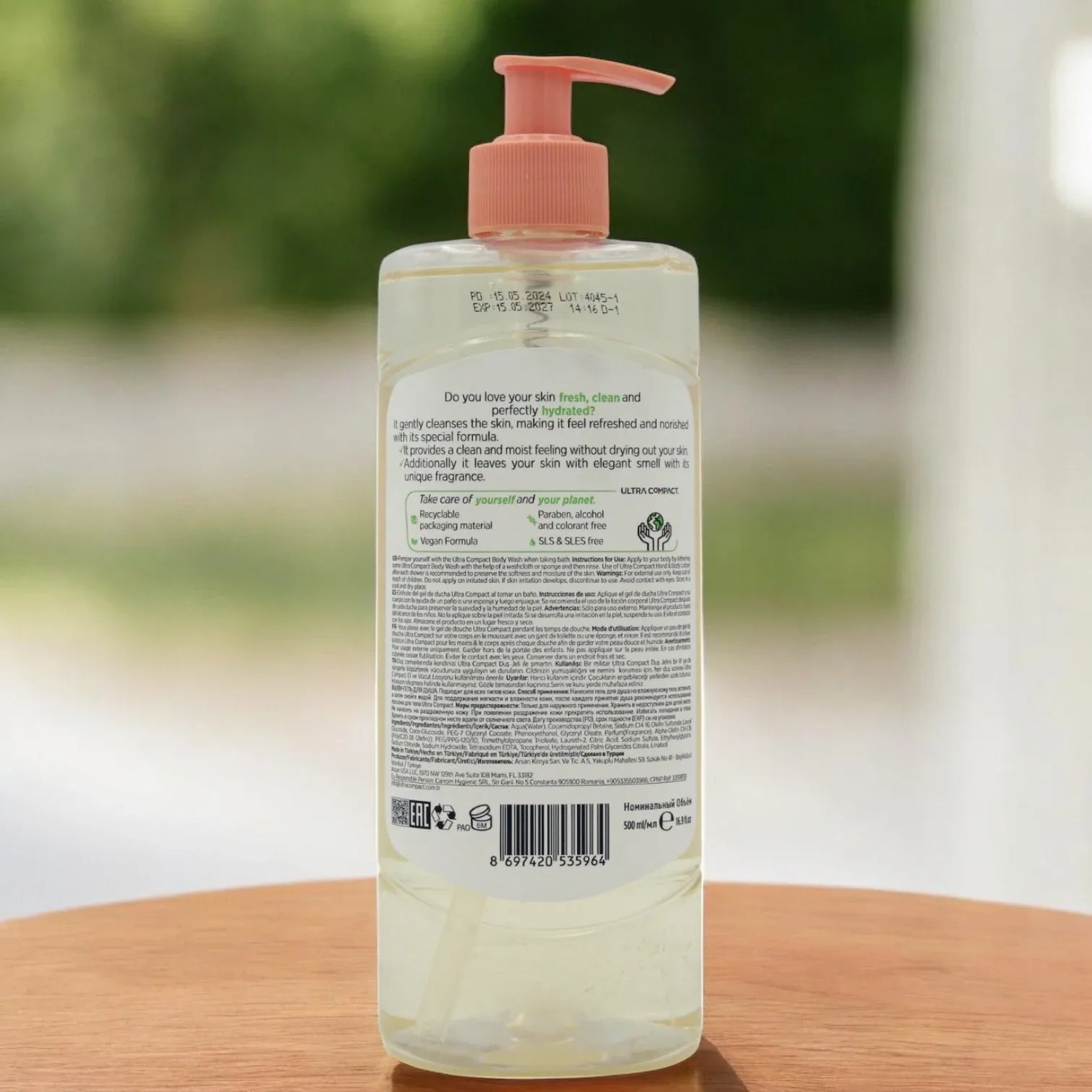 Ultra Compact Body Wash – 500ml | Vegan Moisturizing Body Cleanser That Gently Cleanses, Revitalizes & Refreshes Skin - Damoo