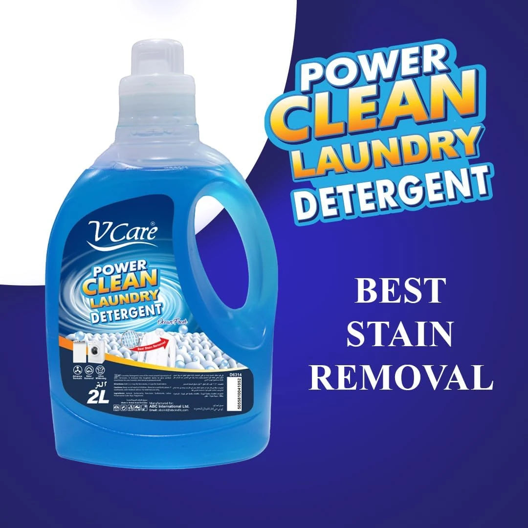 V Care Laundry Detergent Liquid 2L – Ocean Fresh Scent | Powerful Stain Removal & Long-Lasting Freshness | Suitable for All Washing Machines - Damoo