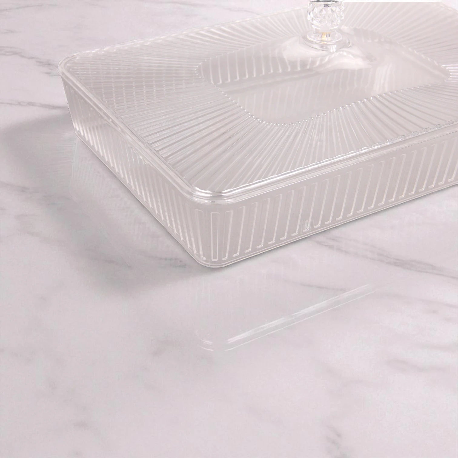 Vague Clear Acrylic Rectangular Serving Tray with Lid – Elegant Design, Durable & Lightweight, Ideal for Sweets, Snacks, or Display – Multipurpose Storage Box with Handle Lid - Damoo