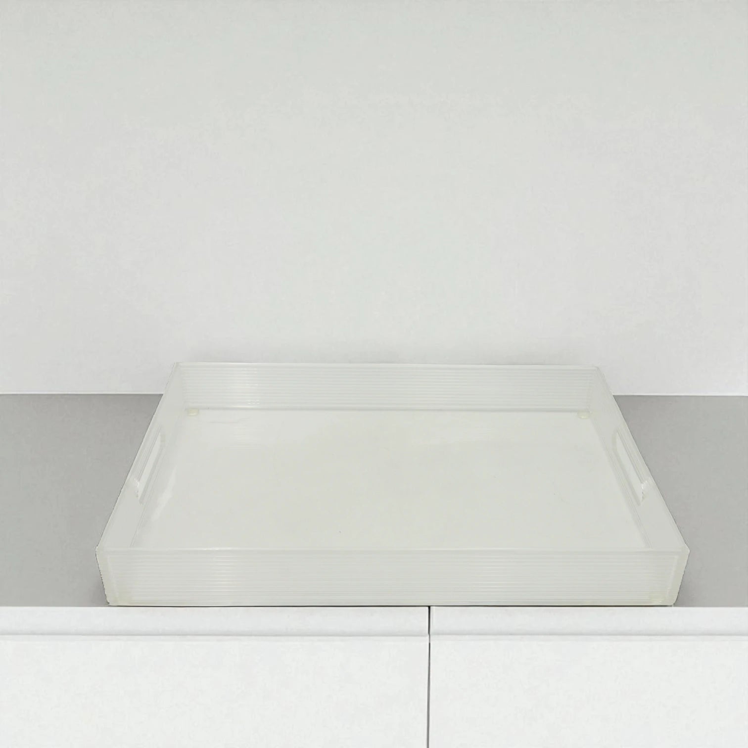 Vague Premium Clear Acrylic Serving Tray – Modern Rectangular Organizer Tray with Elegant Ribbed Edges & Built-In Handles – Perfect for Home, Office, Vanity, or Coffee Table Décor - Damoo