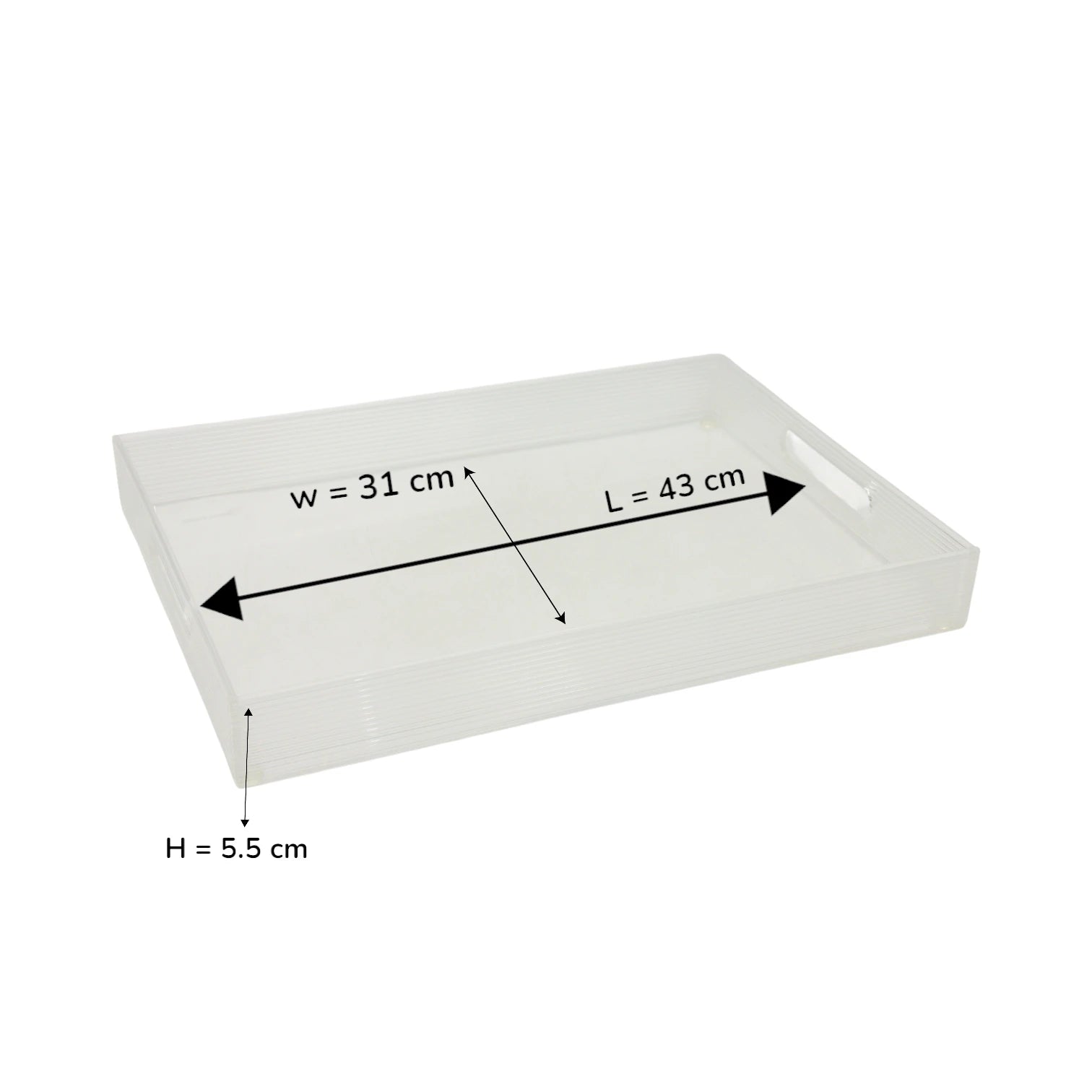 Vague Premium Clear Acrylic Serving Tray – Modern Rectangular Organizer Tray with Elegant Ribbed Edges & Built-In Handles – Perfect for Home, Office, Vanity, or Coffee Table Décor - Damoo