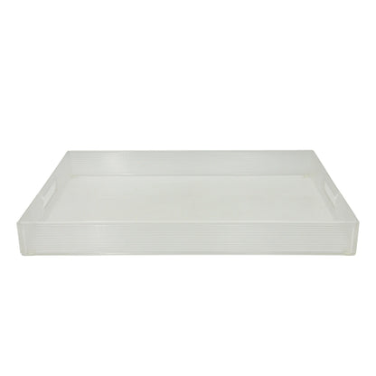 Vague Premium Clear Acrylic Serving Tray – Modern Rectangular Organizer Tray with Elegant Ribbed Edges & Built-In Handles – Perfect for Home, Office, Vanity, or Coffee Table Décor - Damoo