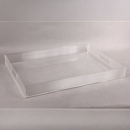 Vague Premium Clear Acrylic Serving Tray – Modern Rectangular Organizer Tray with Elegant Ribbed Edges & Built-In Handles – Perfect for Home, Office, Vanity, or Coffee Table Décor - Damoo