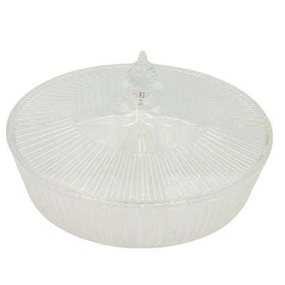 Vague Round Acrylic Sectioned Serving Tray with Lid – 5-Compartment Clear Organizer for Snacks, Sweets, or Dry Fruits – Elegant Display with Handle, Durable & Lightweight - Damoo