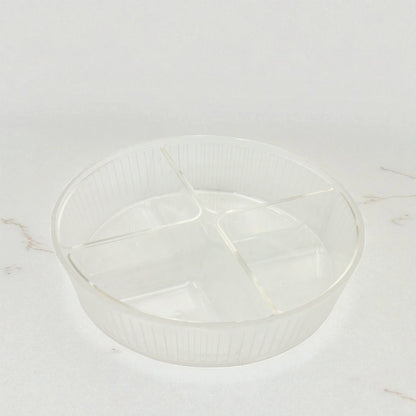 Vague Round Acrylic Sectioned Serving Tray with Lid – 5-Compartment Clear Organizer for Snacks, Sweets, or Dry Fruits – Elegant Display with Handle, Durable & Lightweight - Damoo