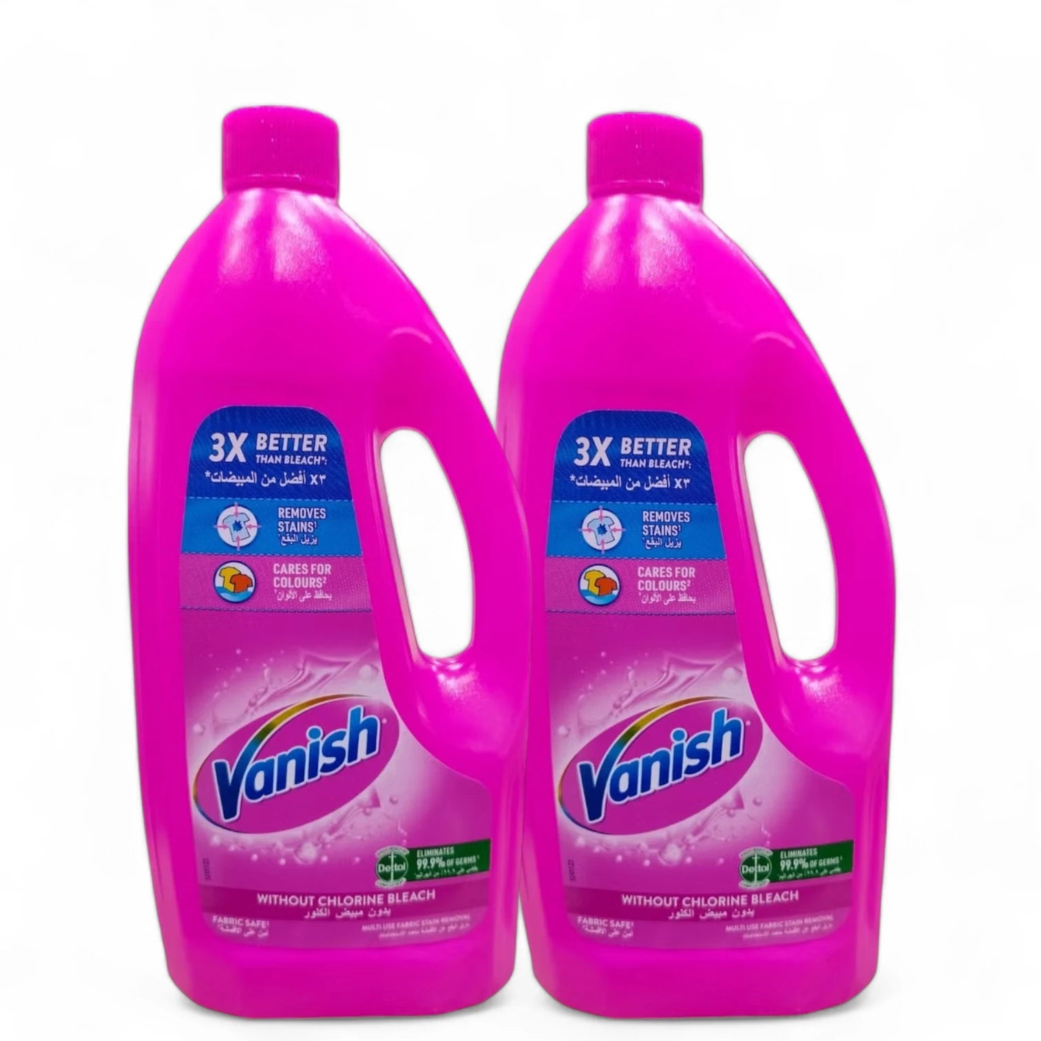 Vanish Laundry Stain Remover Liquid – Pack of 2 x 1L Bottles – For White & Colored Clothes – Chlorine-Free & Color Safe – Removes Tough Stains & Kills 99.9% Germs - Damoo