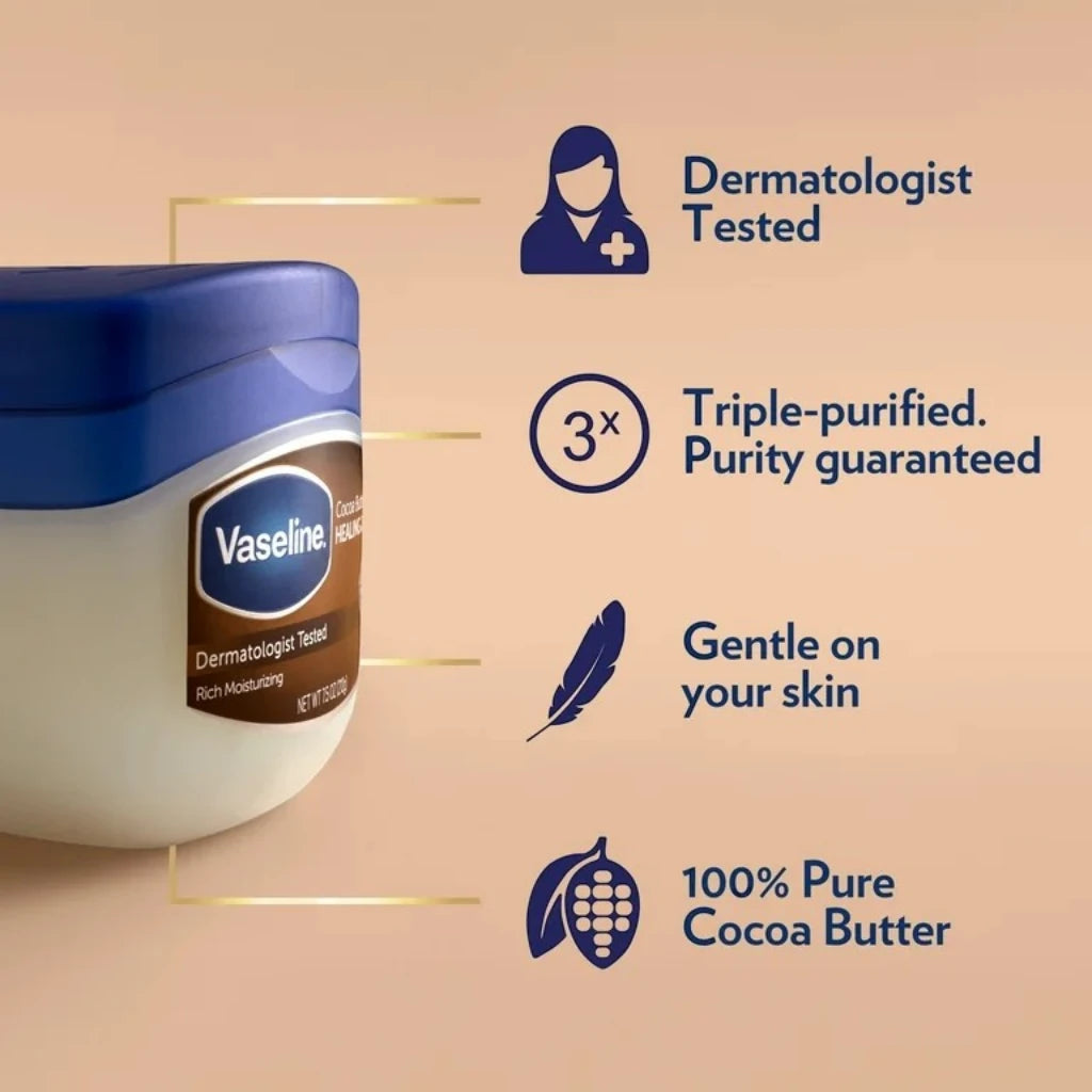 Vaseline Cocoa Butter Moisturizing Petroleum Jelly – Heals Dry, Damaged Skin - Non-Comedogenic & Hypoallergenic-250ml & 450 ml - Damoo