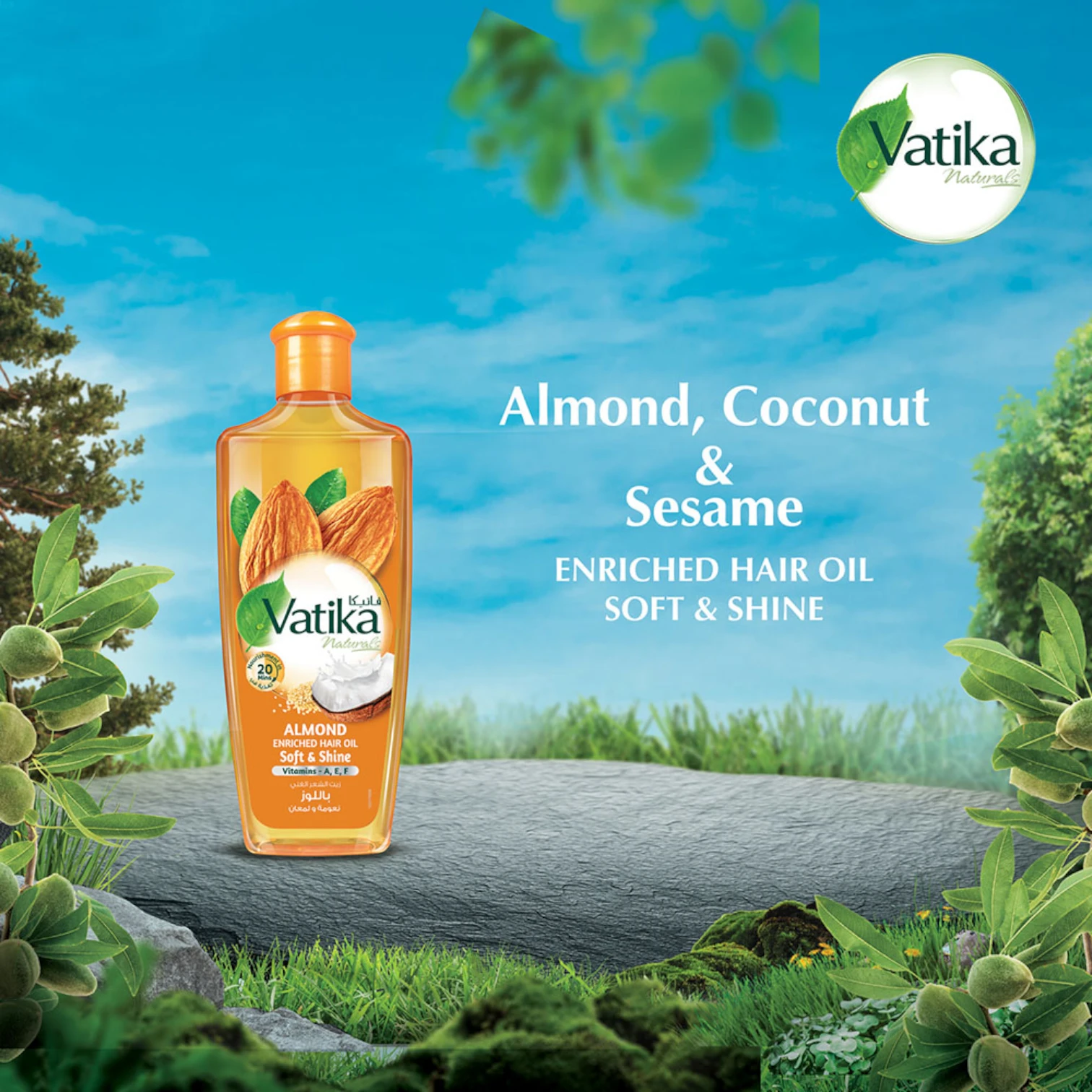 Vatika Naturals Almond Enriched Hair Oil – 300ml | With Vitamins A, E & F | Nourishes, Softens & Adds Shine | Controls Damage from Heat & Styling | Paraben, Sulphate & Silicone-Free | For All Hair Types - Damoo