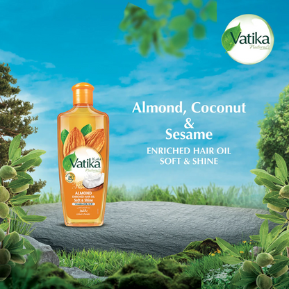 Vatika Naturals Almond Enriched Hair Oil – 300ml | With Vitamins A, E & F | Nourishes, Softens & Adds Shine | Controls Damage from Heat & Styling | Paraben, Sulphate & Silicone-Free | For All Hair Types - Damoo