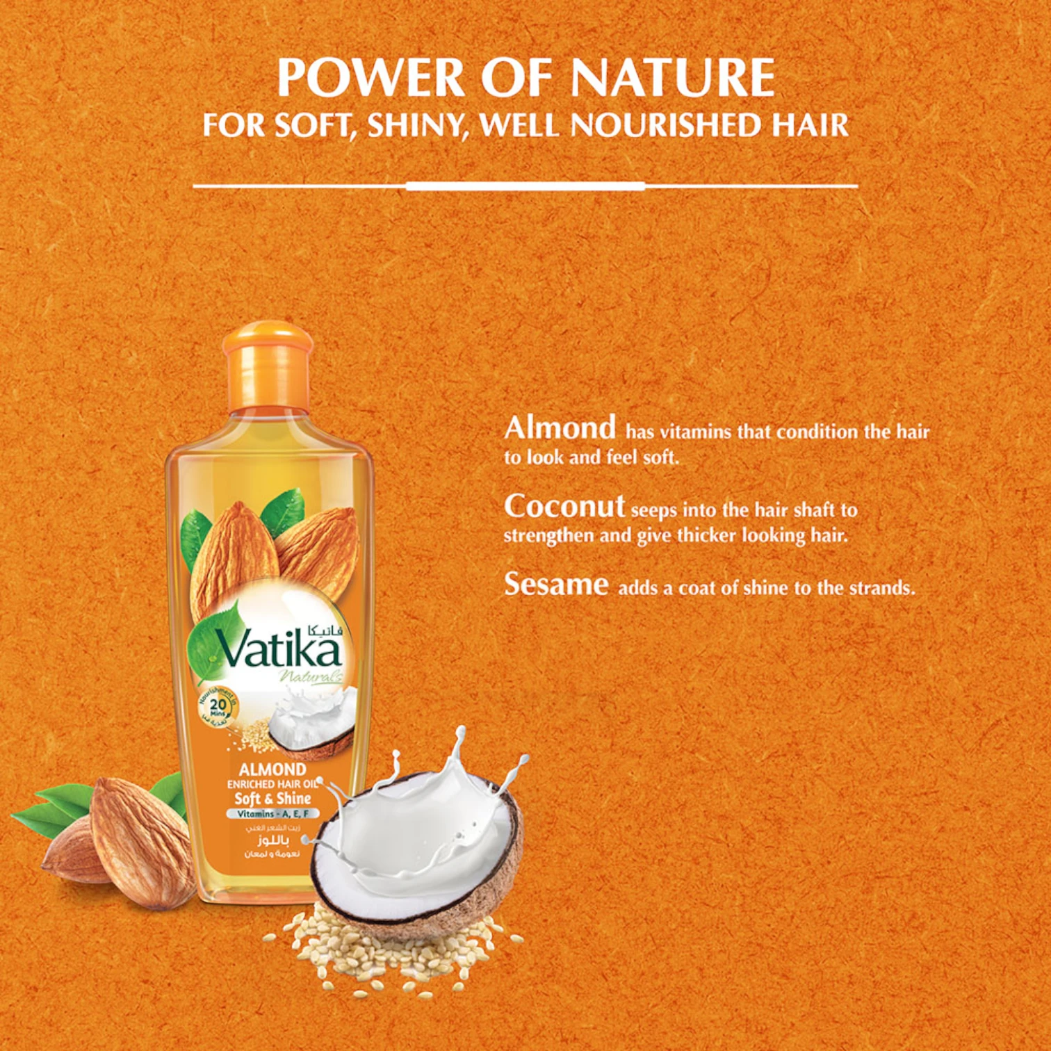 Vatika Naturals Almond Enriched Hair Oil – 300ml | With Vitamins A, E & F | Nourishes, Softens & Adds Shine | Controls Damage from Heat & Styling | Paraben, Sulphate & Silicone-Free | For All Hair Types - Damoo