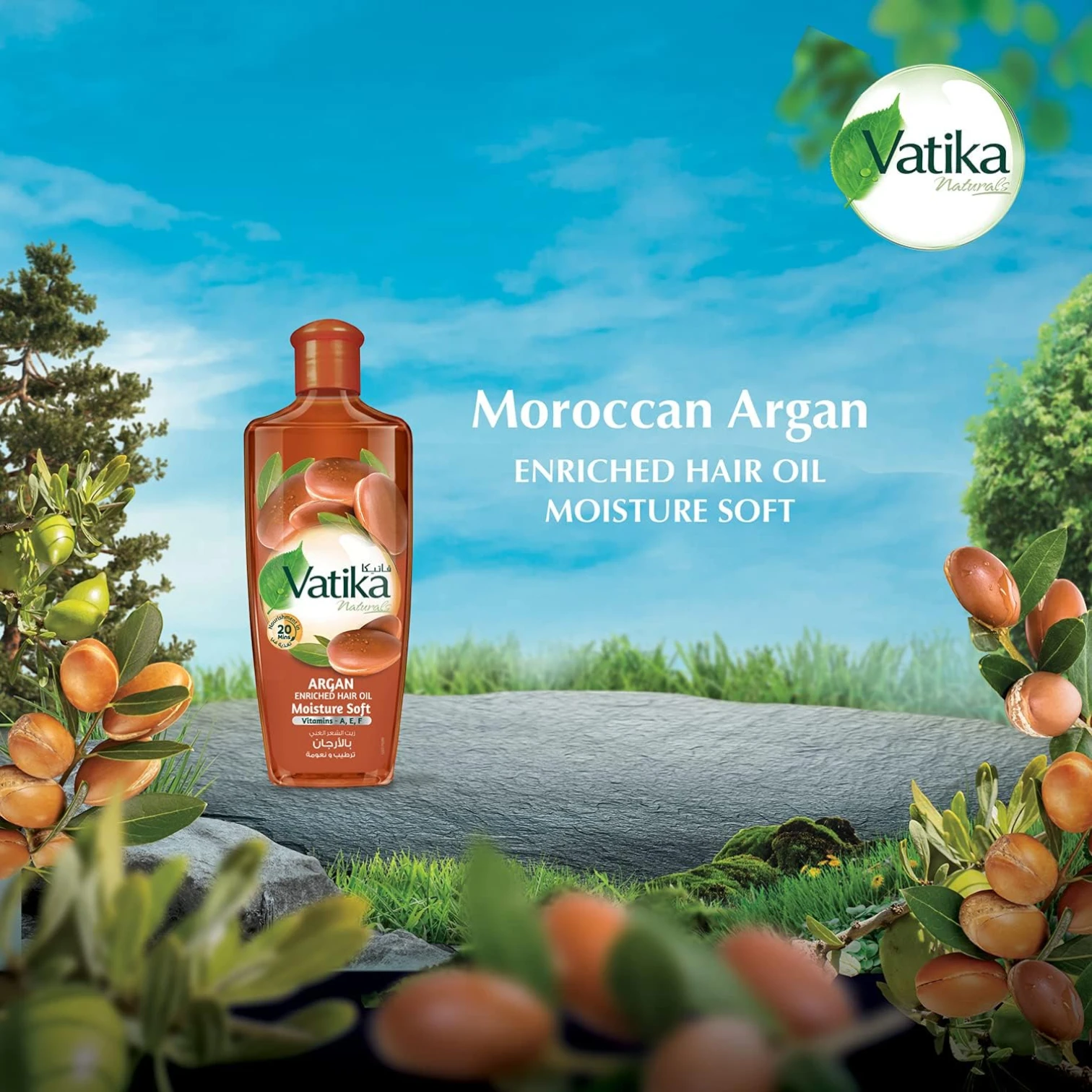 Vatika Naturals Argan Enriched Hair Oil – 300ml | With Multivitamins A, E & F | Moisturizes Dry Hair, Adds Brilliant Shine | Non-Greasy Formula | Repairs Damage & Improves Hair Elasticity | For All Hair Types - Damoo