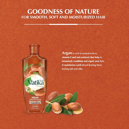 Vatika Naturals Argan Enriched Hair Oil – 300ml | With Multivitamins A, E & F | Moisturizes Dry Hair, Adds Brilliant Shine | Non-Greasy Formula | Repairs Damage & Improves Hair Elasticity | For All Hair Types - Damoo