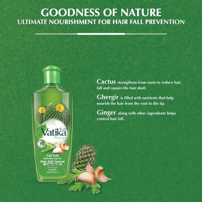 Vatika Naturals Cactus Enriched Hair Oil – 300ml | With Cactus, Ginger & Garlic Extracts | Strengthens Hair, Reduces Breakage & Boosts Shine | Sulphate & Paraben Free | For All Hair Types - Damoo