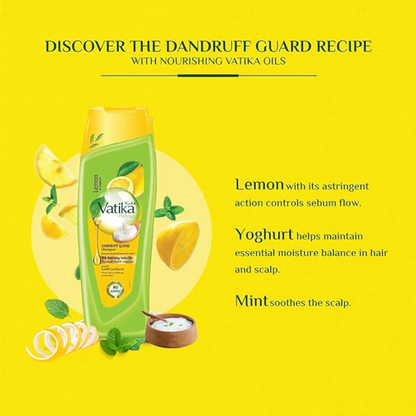 Vatika Naturals Dandruff Guard Shampoo | Twin Pack (2 x 400ml) | With Lemon, Yogurt & Mint | Anti-Dandruff, Itch Relief & Scalp Cooling Formula - Damoo