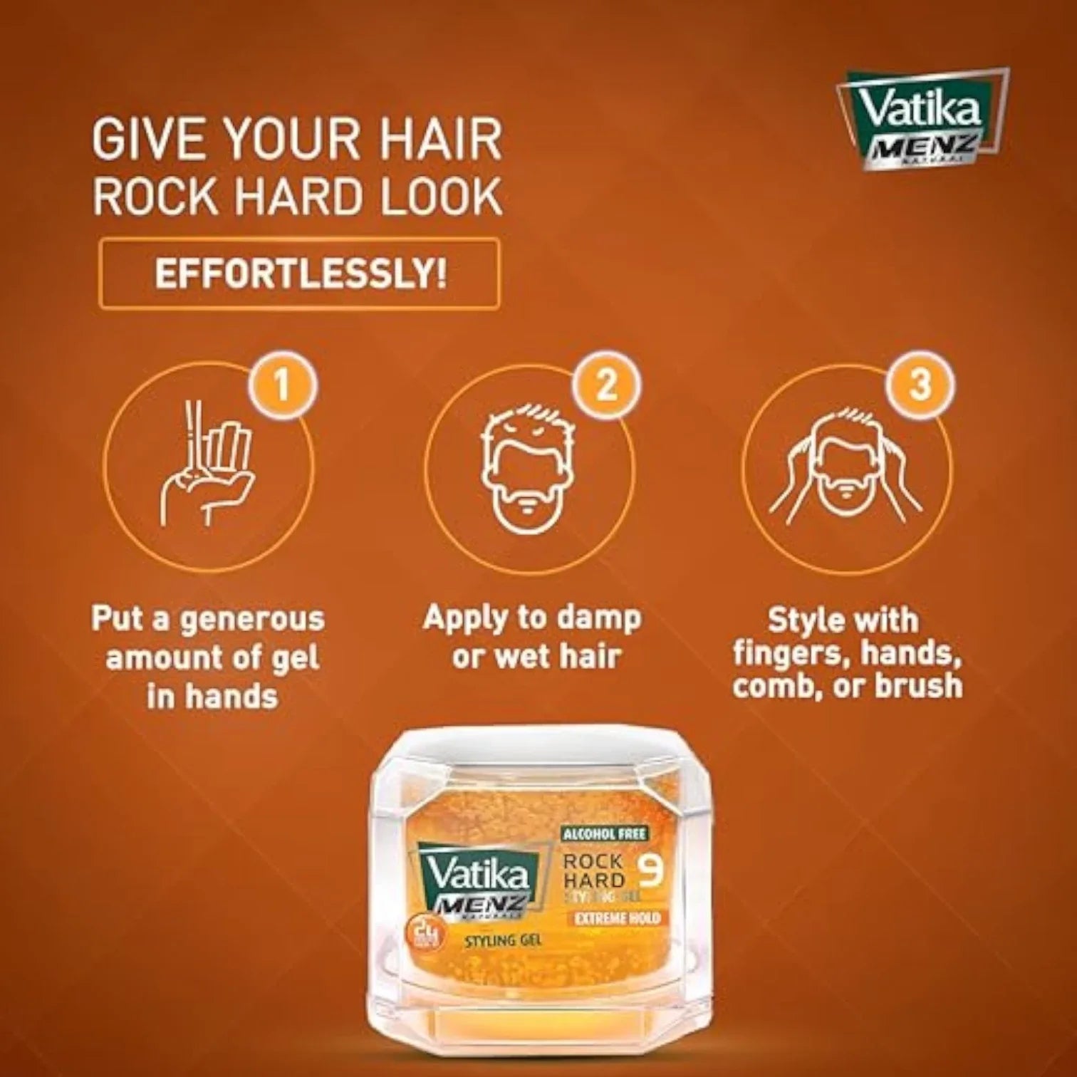 Vatika Naturals Extreme Hold Styling Gel – 2x250ml | Rock Hard Hair Gel with Cactus, Olive & Nettle Extracts | 24H Strong Hold | Alcohol-Free, No Residue - Damoo
