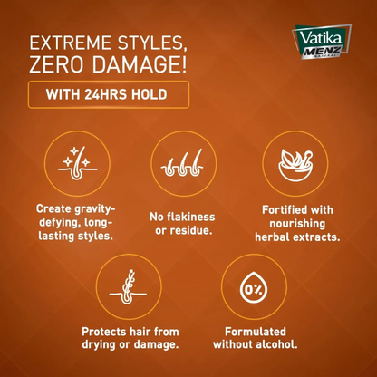 Vatika Naturals Menz Extreme Hold Hair Gel – 200ml x 2 Value Pack – Rock Hard 24-Hour Hold with Cactus, Nettle & Olive Extracts – Alcohol-Free, Flake-Free Styling Gel for All Hair Types - Damoo