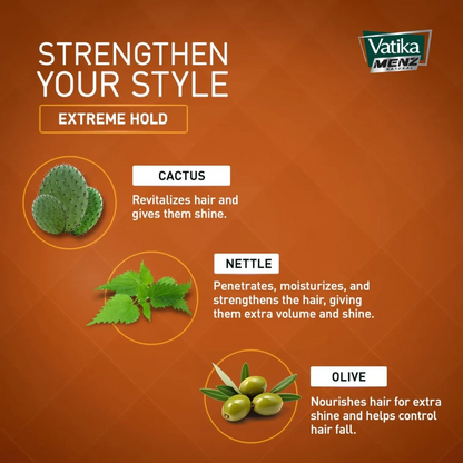 Vatika Naturals Menz Extreme Hold Hair Gel – 200ml x 2 Value Pack – Rock Hard 24-Hour Hold with Cactus, Nettle & Olive Extracts – Alcohol-Free, Flake-Free Styling Gel for All Hair Types - Damoo