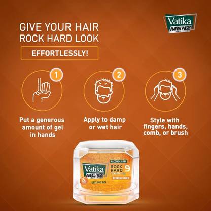 Vatika Naturals Menz Extreme Hold Hair Gel – 200ml x 2 Value Pack – Rock Hard 24-Hour Hold with Cactus, Nettle & Olive Extracts – Alcohol-Free, Flake-Free Styling Gel for All Hair Types - Damoo