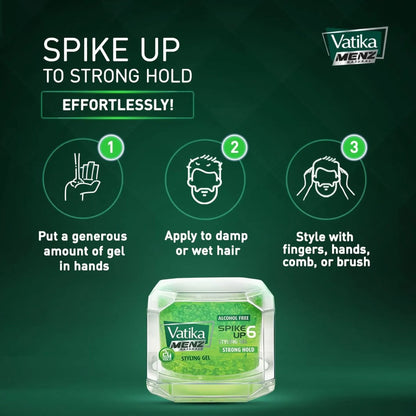 Vatika Naturals Menz Strong Hold Hair Gel – Super Value Pack of 2 (200ml Each) – Alcohol-Free Styling Gel with Lemon, Olive & Henna Extracts – 24 Hr Spike Hold, Shine & Nourishment - Damoo