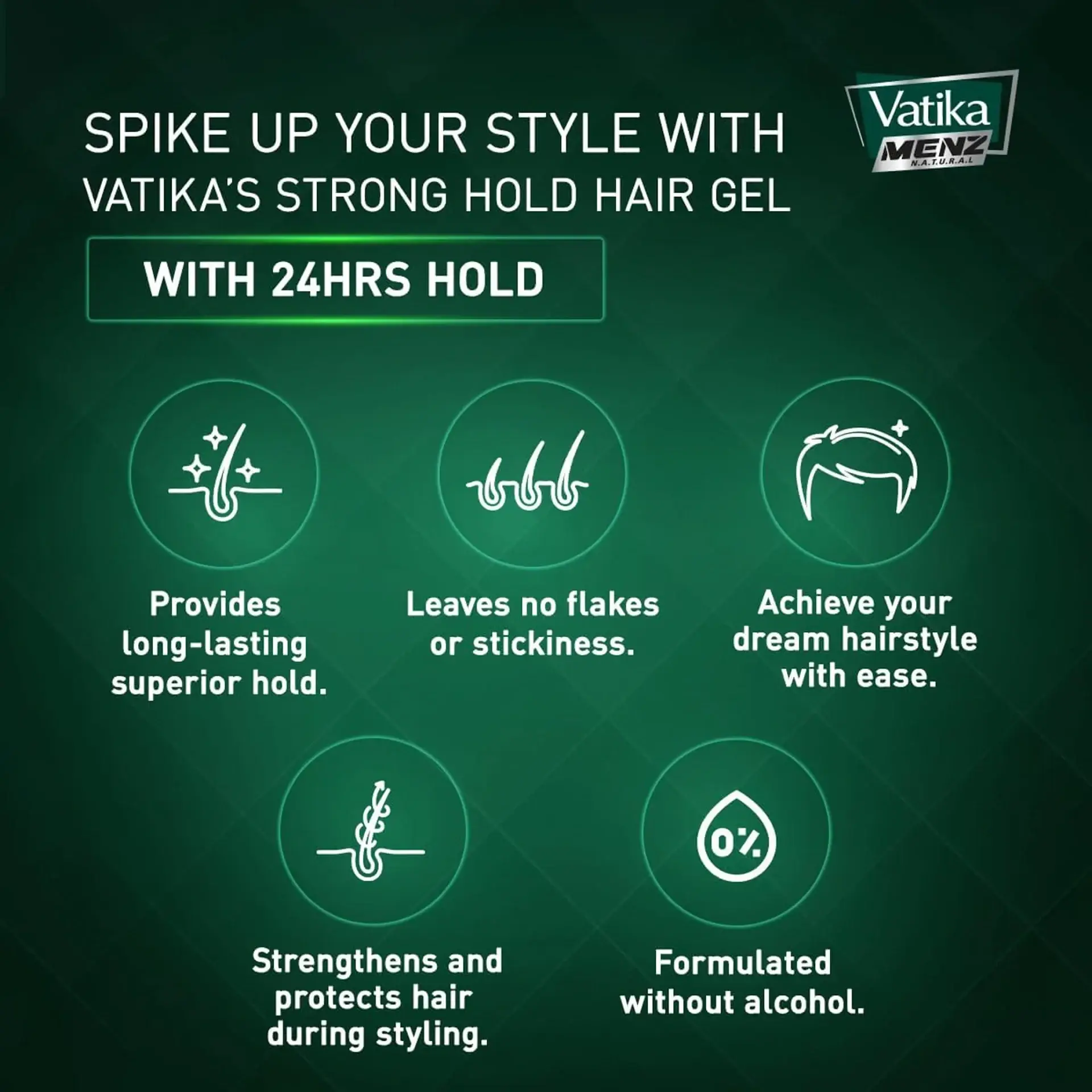 Vatika Naturals Menz Strong Hold Hair Gel – Super Value Pack of 2 (200ml Each) – Alcohol-Free Styling Gel with Lemon, Olive & Henna Extracts – 24 Hr Spike Hold, Shine & Nourishment - Damoo