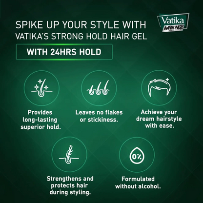 Vatika Naturals Menz Strong Hold Hair Gel – Super Value Pack of 2 (200ml Each) – Alcohol-Free Styling Gel with Lemon, Olive & Henna Extracts – 24 Hr Spike Hold, Shine & Nourishment - Damoo