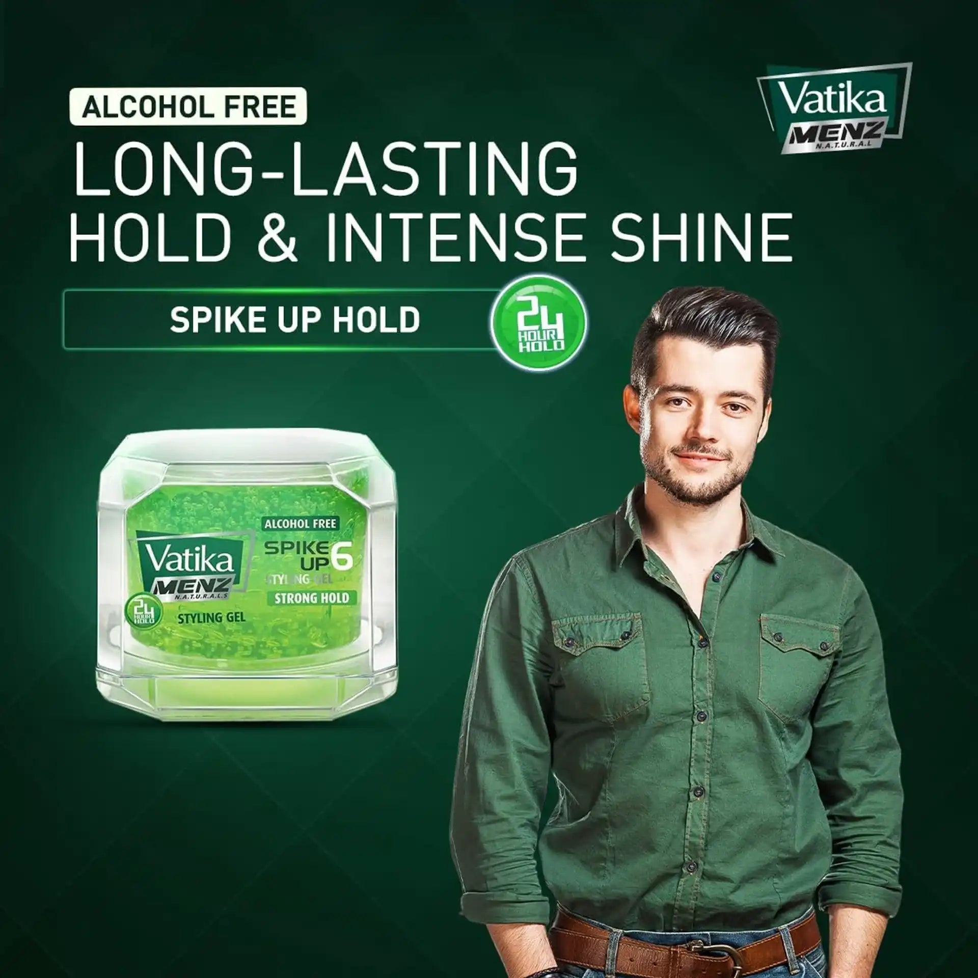 Vatika Naturals Menz Strong Hold Hair Gel – Super Value Pack of 2 (200ml Each) – Alcohol-Free Styling Gel with Lemon, Olive & Henna Extracts – 24 Hr Spike Hold, Shine & Nourishment - Damoo