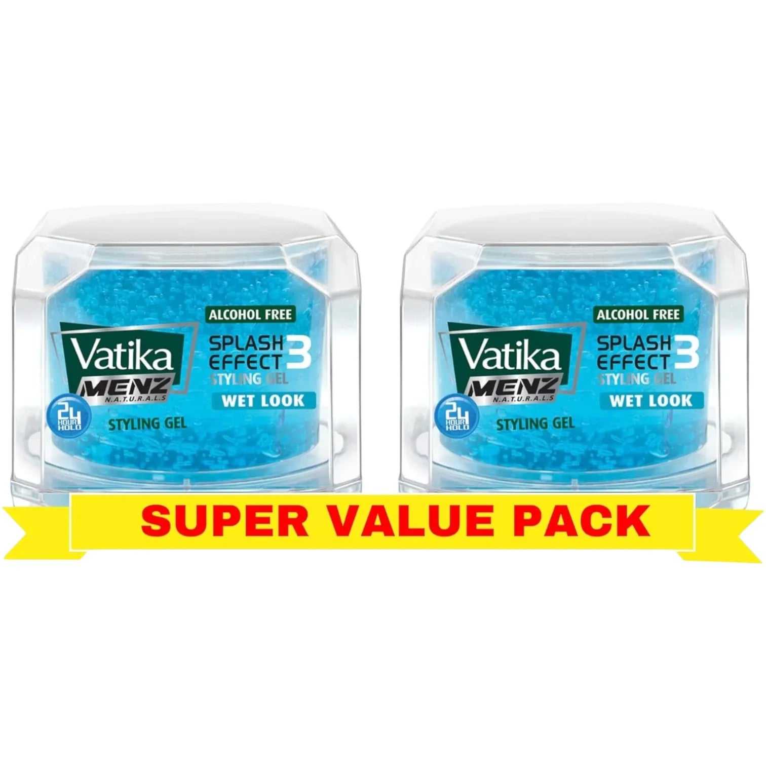 Vatika Naturals Menz Wet Look Hair Gel – Super Value Pack of 2 (200ml Each) – Alcohol-Free Styling Gel with Aloe Vera, Honey & Jarjeer – 24 Hr Hold & Splash Effect Shine for All Hair Types - Damoo