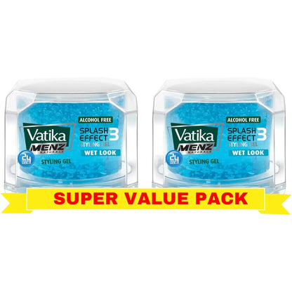 Vatika Naturals Menz Wet Look Hair Gel – Super Value Pack of 2 (200ml Each) – Alcohol-Free Styling Gel with Aloe Vera, Honey & Jarjeer – 24 Hr Hold & Splash Effect Shine for All Hair Types - Damoo