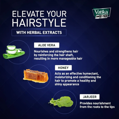 Vatika Naturals Menz Wet Look Hair Gel – Super Value Pack of 2 (200ml Each) – Alcohol-Free Styling Gel with Aloe Vera, Honey & Jarjeer – 24 Hr Hold & Splash Effect Shine for All Hair Types - Damoo