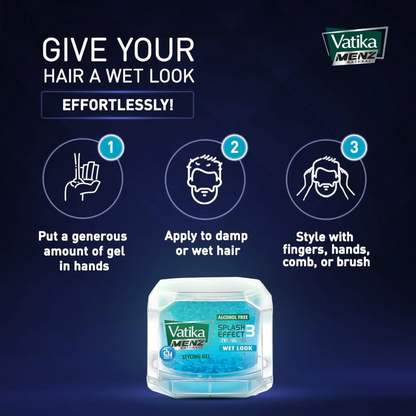 Vatika Naturals Menz Wet Look Hair Gel – Super Value Pack of 2 (200ml Each) – Alcohol-Free Styling Gel with Aloe Vera, Honey & Jarjeer – 24 Hr Hold & Splash Effect Shine for All Hair Types - Damoo