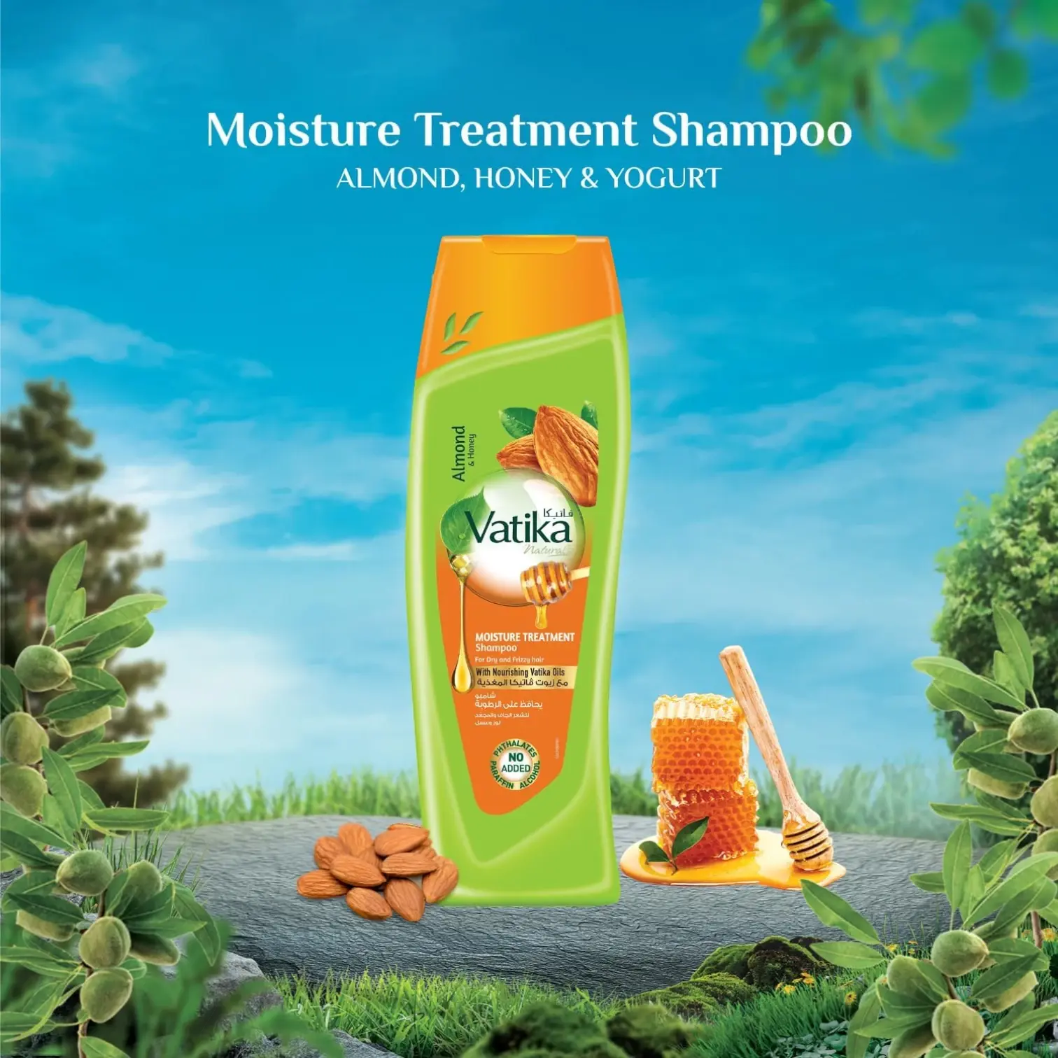 Vatika Naturals Moisture Treatment Shampoo | 2 x 400ml | With Almond, Honey & Vatika Oils | For Dry & Frizzy Hair | Deep Nourishment & Hydration - Damoo