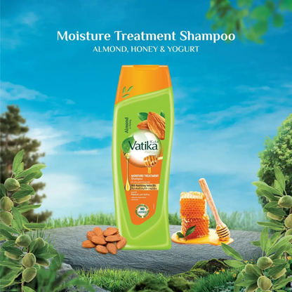Vatika Naturals Moisture Treatment Shampoo | 2 x 400ml | With Almond, Honey & Vatika Oils | For Dry & Frizzy Hair | Deep Nourishment & Hydration - Damoo