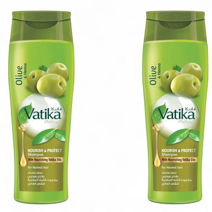 Vatika Naturals Nourish & Protect Shampoo | Twin Pack (2 x 400ml) | Enriched with Olive, Henna & Almond Extracts | For Normal Hair | With Nourishing Vatika Oils - Damoo