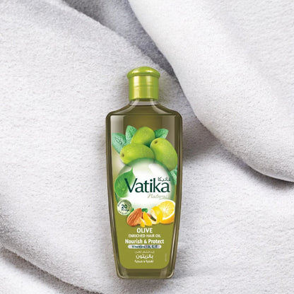 Vatika Naturals Olive Enriched Hair Oil – 300ml | With Virgin Olive Oil, Almonds, Cactus & Lemon | Nourishes, Protects & Strengthens Hair | For Dry & Dull Hair | Unisex - Damoo